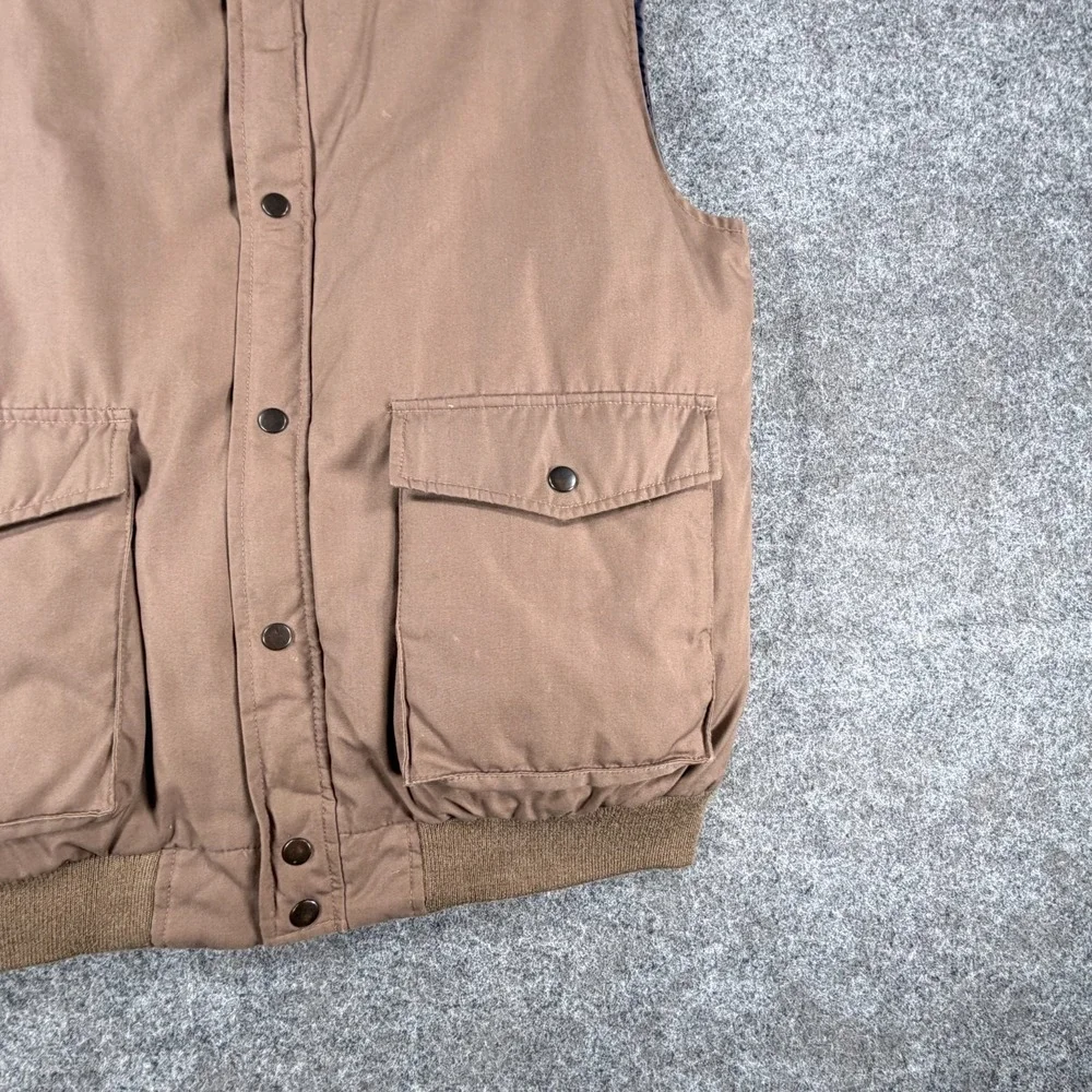Outdoor Exchange Reversible Down Vest Mens Large Brown Blue Mock Neck Full‎ Zip
